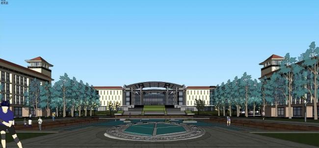 Sketchup学校模型|贵安职业技术学院，多层大学校园，教学楼，教育建筑，现代风格