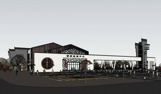 Sketchup文化模型|徽派旅游接待中心，中式风格