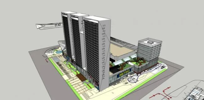 Sketchup综合体模型|高层商业综合体，住宅，办公写字楼，现代风格
