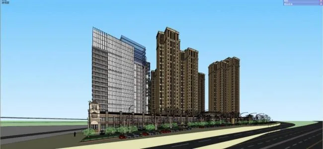 Sketchup住宅模型|高层公寓，住宅小区，简欧，底层商业，居住建筑，新古典风格