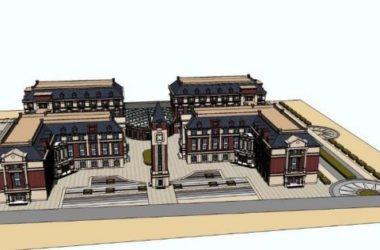 Sketchup学校模型|多层中小学学校，教学楼，教育建筑，古典风格-BIM建筑网