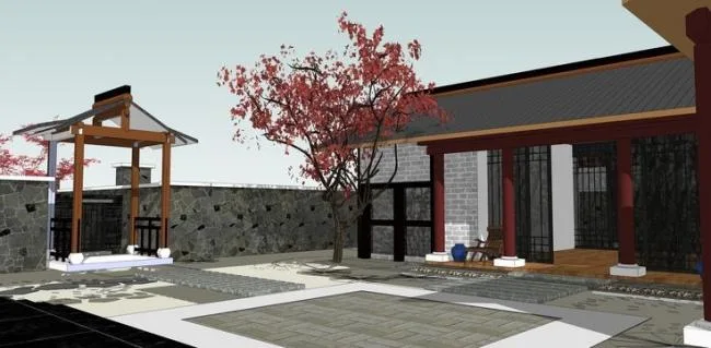 Sketchup商业模型|商业会所，中式风格，院落，景观设计