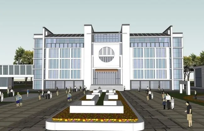 Sketchup学校模型|多层中小学学校，教学楼，教育建筑，中式风格