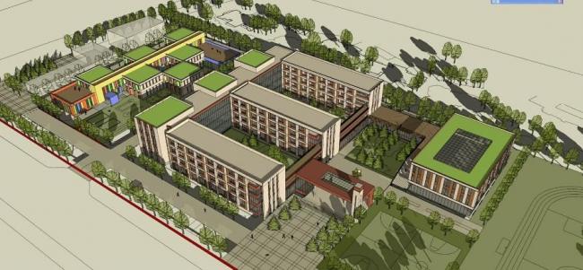 Sketchup学校模型|多层中小学学校，教学楼，教育建筑，现代风格