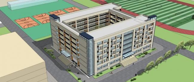 Sketchup学校模型|多层中小学学校，教学楼，教育建筑，现代风格