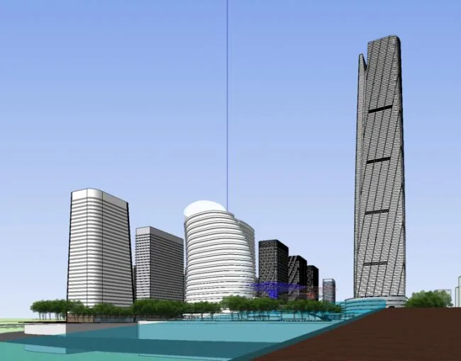 Sketchup综合体模型|某城市火车站站前广场及超高层综合体，办公写字楼，现代风格