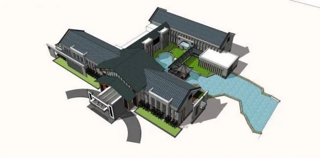 Sketchup商业模型|多层商业会所，中式风格