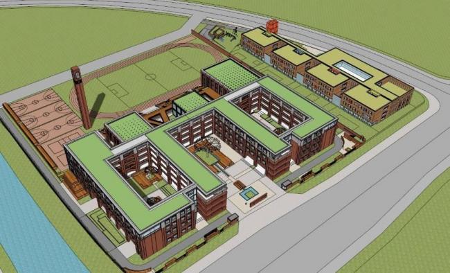 Sketchup学校模型|多层中小学学校，教学楼，教育建筑，现代风格