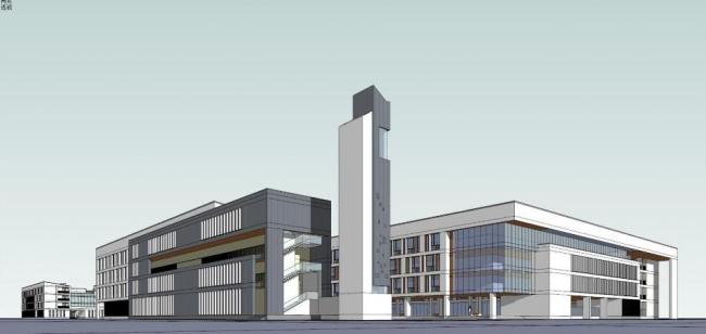 Sketchup学校模型|多层中小学学校，教学楼，教育建筑，新中式风格