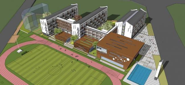 Sketchup学校模型|多层中小学学校，教学楼，教育建筑，新中式风格