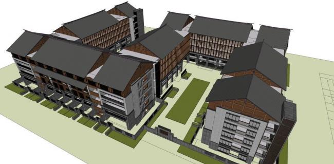 Sketchup住宅模型|多层公寓宿舍，居住建筑，中式风格