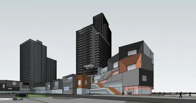Sketchup综合体模型|多层高层混合商业综合体，高层办公写字楼，现代风格
