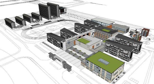 Sketchup学校模型|多层中小学学校，教学楼，教育建筑，新中式风格