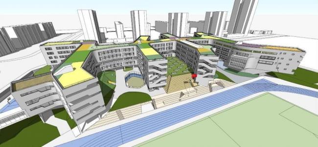 Sketchup学校模型|多层中小学学校，教学楼，教育建筑，现代风格