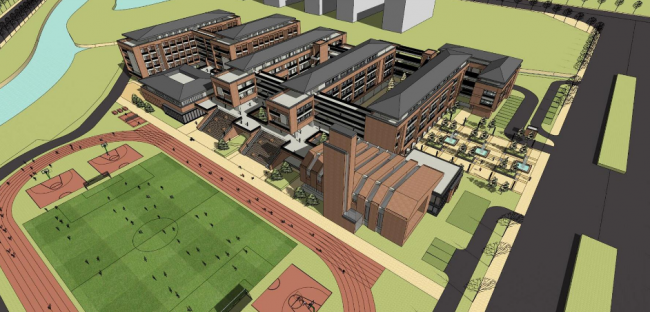 Sketchup学校模型|多层中小学学校，教育建筑，新古典风格