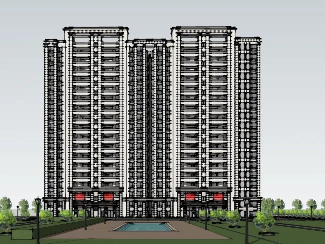 Sketchup住宅模型|高层住宅，现代风格，居住建筑，现代风格