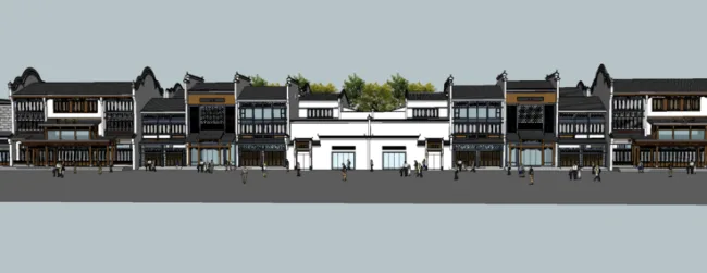 Sketchup商业模型|多层徽派商业街，中式风格