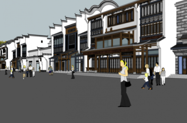 Sketchup商业模型|多层徽派商业街，中式风格-BIM建筑网