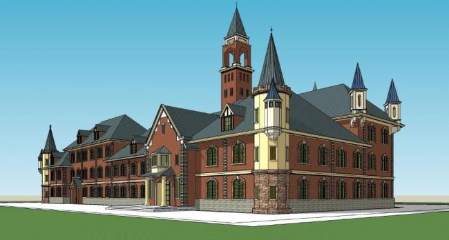 Sketchup学校模型|多层幼儿园学校，教育建筑，欧式古典风格