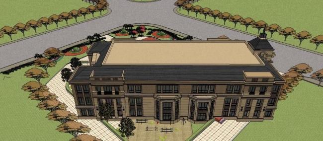 Sketchup学校模型|多层幼儿园学校，教育建筑，欧式古典风格