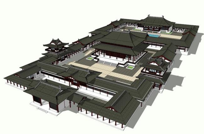 Sketchup古建筑模型|多层古建寺庙，中式风格