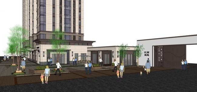 Sketchup住宅模型|高层住宅，底层商业，沿街商业，欧式风格