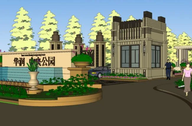 Sketchup景观模型|华润中央公园示范区入口，古典风格