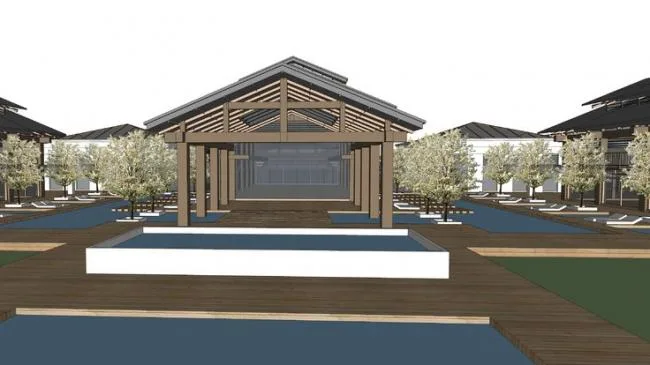 Sketchup酒店模型|多层仿古温泉会所酒店，新中式风格