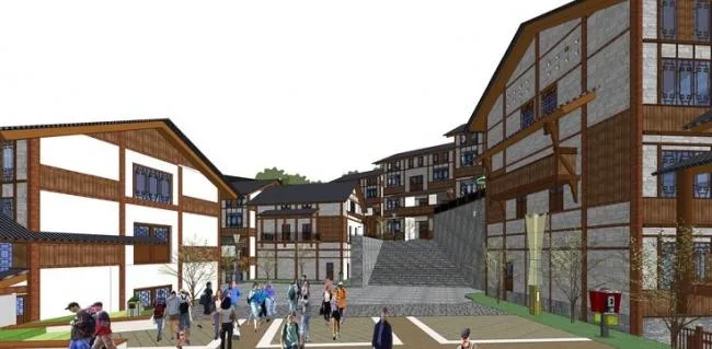 Sketchup酒店模型|多层酒店，民族风吊脚楼，山地建筑，中式风格