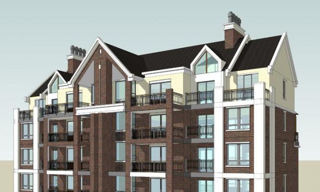 Sketchup住宅模型|小高层住宅，欧式风格，新古典风格，居住建筑