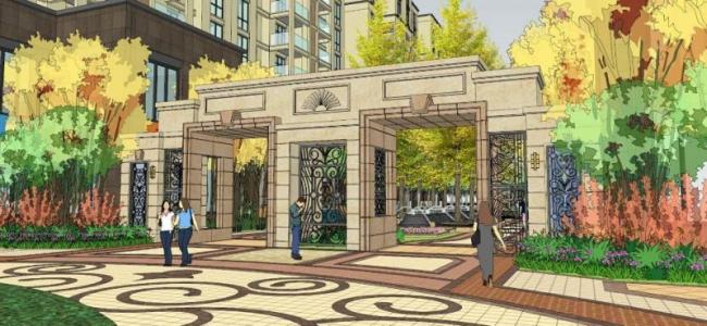 Sketchup景观模型|住宅小区入口景观，古典风格