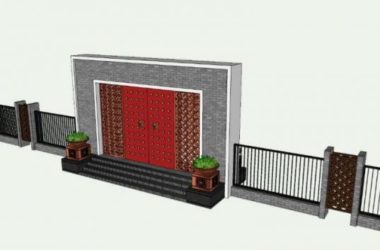 Sketchup素材模型|中式景墙大门，围墙，景观素材组件-BIM建筑网