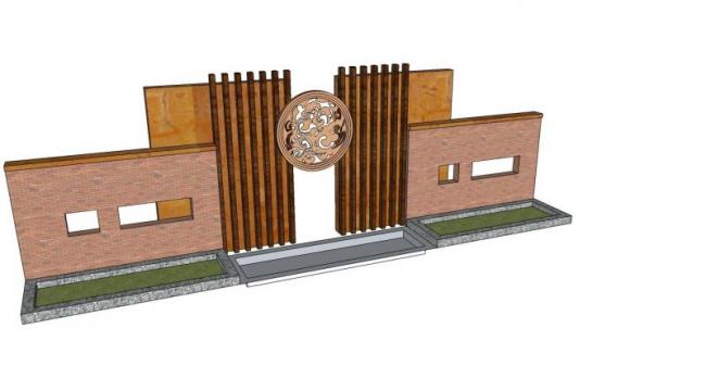 Sketchup素材模型|中式景墙大门，影壁墙，景观素材组件