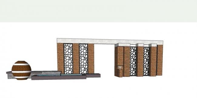 Sketchup素材模型|中式景墙大门，水池，景观素材组件
