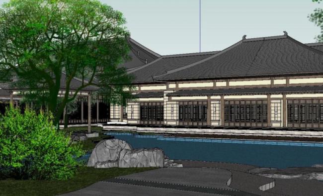 Sketchup文化模型|多层博物馆，文化建筑，中式风格，中式园林，古建