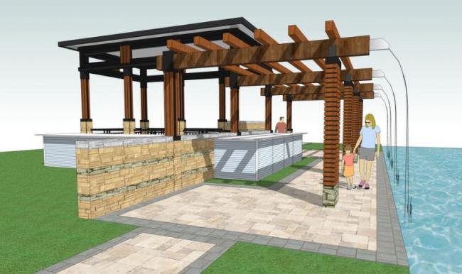 Sketchup素材模型|跌水廊架，现代风格，景观素材组件