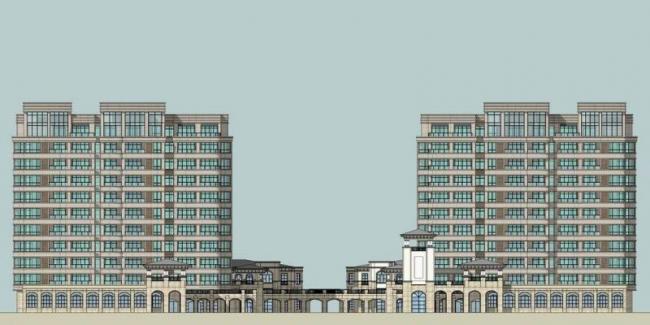 Sketchup住宅模型|高层住宅小区，沿街商业，底层商业，居住建筑，新古典风格