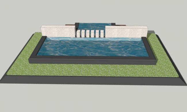 Sketchup素材模型|入口水景水池，景观素材组件