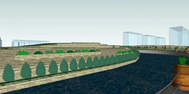 Sketchup景观模型|邻水道路景观，现代风格
