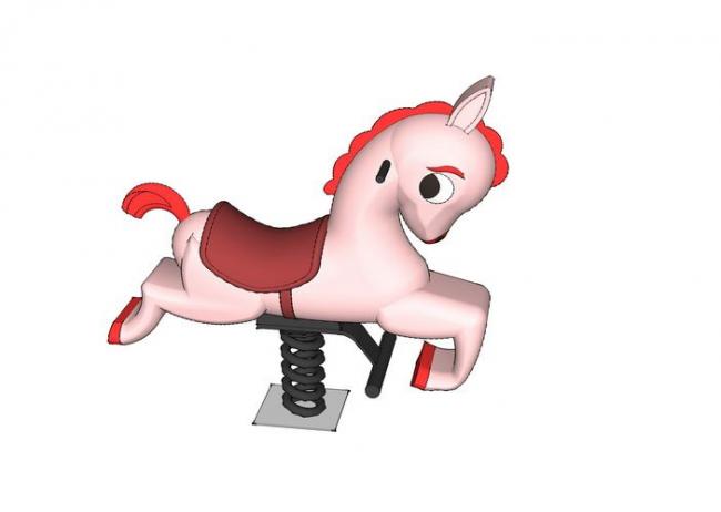 Sketchup素材模型|室外儿童游乐设施摇摇木马，景观素材组件