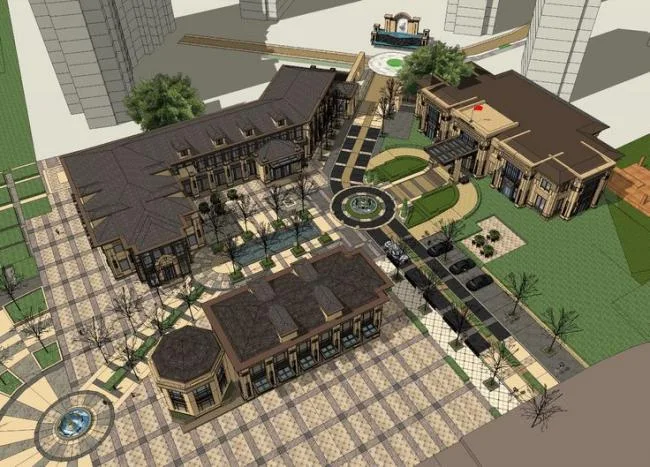 Sketchup商业模型|多层售楼处中心，商业建筑，欧式古典风格