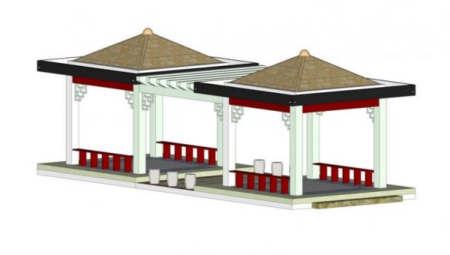Sketchup小品模型|公园景观亭凉亭，小品，中式风格