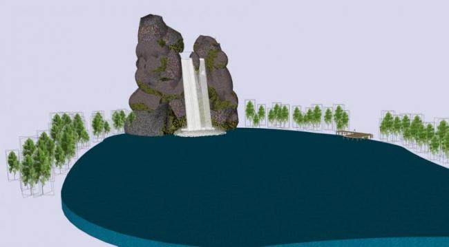 Sketchup素材模型|假山跌水景观素材组件