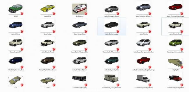 Sketchup素材模型|简单汽车卡车货车合集，素材组件