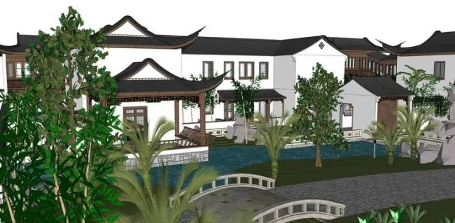 Sketchup古建筑模型|苏州园林，古建，院落，水景，中式风格