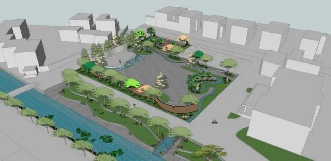 Sketchup景观模型|公园景观，石头，跌水，现代风格
