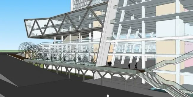 Sketchup综合体模型|商业综合体，底层商业，超高层办公写字楼，现代风格