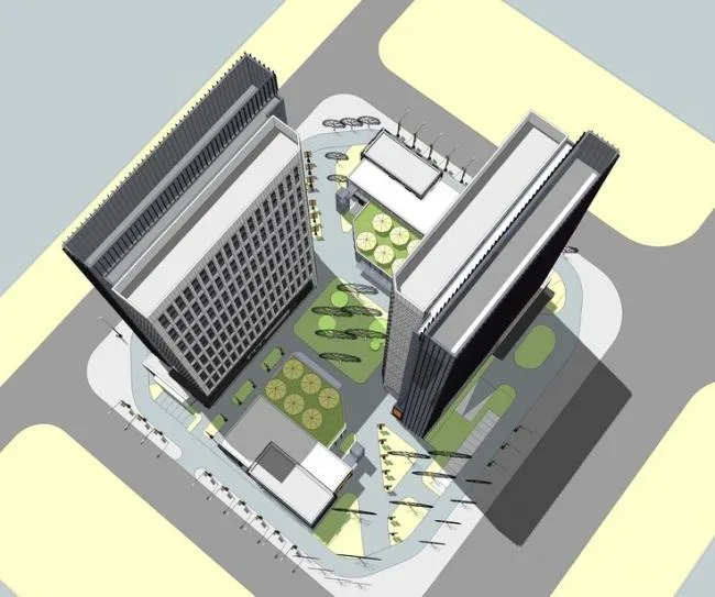 Sketchup综合体模型|高层商业广场，高层办公，底层商业，综合体，现代风格