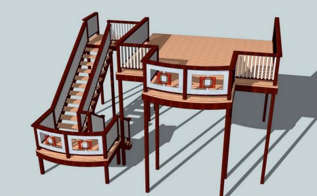 Sketchup素材模型|连桥室外观景平台景观素材组件