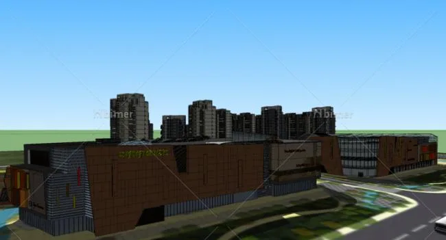 Sketchup综合体模型|多高层混合商业综合体，高层住宅，购物中心，现代风格